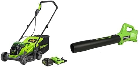 Greenworks 24V 13" Brushless Lawn Mower, Blower, 4.0Ah USB Battery and Charger Included