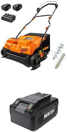 LawnMaster 48V MAX Brushless 16” Cordless Scarifier & Dethatcher with Removable Thatch Collection Bag Quick-Fold – CLGVB4816 + LawnMaster 24LB4005-CN 24V 4.0Ah Battery Suit 24V / 48V Cordless Machine