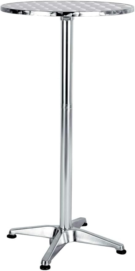 BTEXPERT Set of 5 – 45" Bar Height Round Flip-Top Aluminum Tables with 23.75" Stainless Steel Surface, Commercial-Grade Indoor/Outdoor Furniture for Restaurants, Cafés & Patios, 25.75" Base