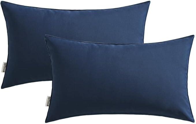 MIULEE Pack of 2 Decorative Outdoor Waterproof Pillow Covers Rectangular Garden Cushion Sham Throw Pillowcase Summer Shell for Patio Tent Couch 12x20 Inch Dark Blue
