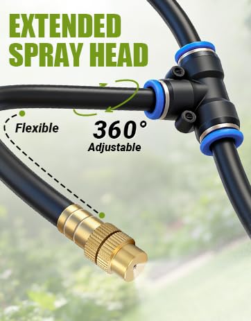 52FT Easy-Snap Garden Irrigation System for Raised Beds & Greenhouses, Upgraded 8mm (5/16") High-Flow PE Tubing with 20 Bendable 360° Copper Nozzles, Quick-Connect Plant Watering Kit