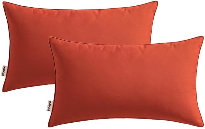 MIULEE Pack of 2 Decorative Outdoor Waterproof Pillow Covers Rectangular Garden Cushion Sham Throw Pillowcase Summer Shell for Fall Patio Tent Couch 12x20 Inch Burnt Brick