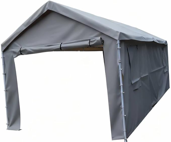 Rutile 10x20 Carport Replacement Sidewall, 180G PE Waterproof & UV Protected Sidewall Cover (Gray, Sidewall Panel with Mesh Windows)