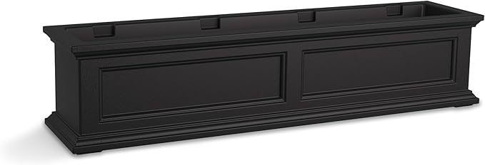 Mayne Fairfield 4ft Window Box, Self Watering Flower Box with Double Wall Design, All Season Fade Resistant Outdoor Window Planter With Steel Mounting Bracket, Black