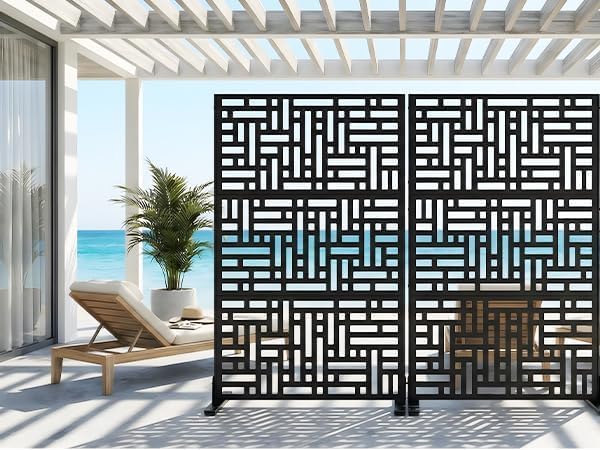 72" x 47" Metal Outdoor Privacy Screen – Freestanding Rustproof Patio Divider, Decorative Balcony Fence Panel for Garden, Deck, Yard, or Porch, Heavy-Duty Galvanized Steel, Multi-Functional Design