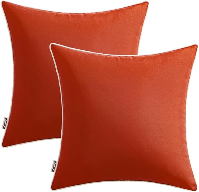 MIULEE Pack of 2 Outdoor Waterproof Pillow Covers Decorative Farmhouse Throw Pillow Covers Square Solid Color Couch Pillow Covers for Patio Tent Bed Sofa Living Room 16x16 Inch Rust