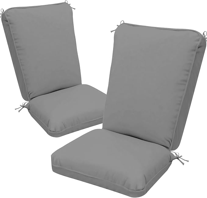 2 Pack Adirondack Chair Cushions, Tick Waterproof & Fade-Resistant Outdoor Rocking Chair Cushion Set, Removable Seat Pads with Ties for High Back Seat Pads for Dining or Patio Chairs, Gray