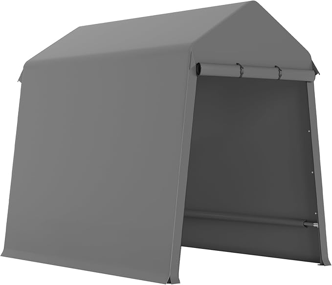GarveeLife 6X8 ft Heavy Duty Outdoor Shed,Portable Storage Shed,with 2 Rolled Up Zipper Doors,Vents Carports & Waterproof Cover Temporary Shelter for Motorcycle,Gardening Tools and Generator(Grey)