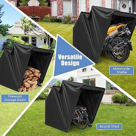 Goplus Motorcycle Shed with Expansion Bolts, Waterproof Motorcycle Garage with 600D Oxford Cloth & Ventilation Window, Suitable for Heavy Motorcycle Vehicle Storage, Size 136" x 54" x 75"