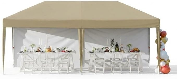 10'X20' Commercial Gazebo Pop-Up Canopy Tent, 5-Minute Setup No Tools Needed, 2 Sidewalls, 8 Stakes & 6 Sandbags, 210D Oxford UV Protection with Roller Bag for Farmers' Market, Wedding, Parties