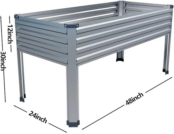 DIIYIV Galvanized Raised Garden Bed with Legs,2PCS 48×24×30in Elevated Planter Box for Backyard,Outdoor Garden, Patio, Balcony, 350lb Capacity,Silver