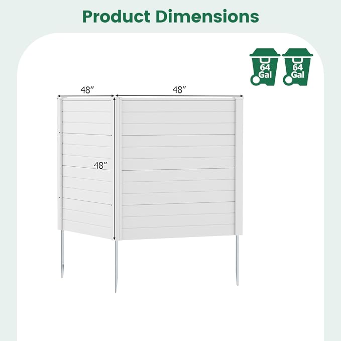 HAPPYGRILL Air Conditioner Fence, 4 Panels Outdoor Privacy Fence Screen w/6 Stakes, 48''W x 48''H PP Pool Equipment Enclosure Trash Can Screen, Decorative Garden Fences for AC Unit Patio Lawn, White