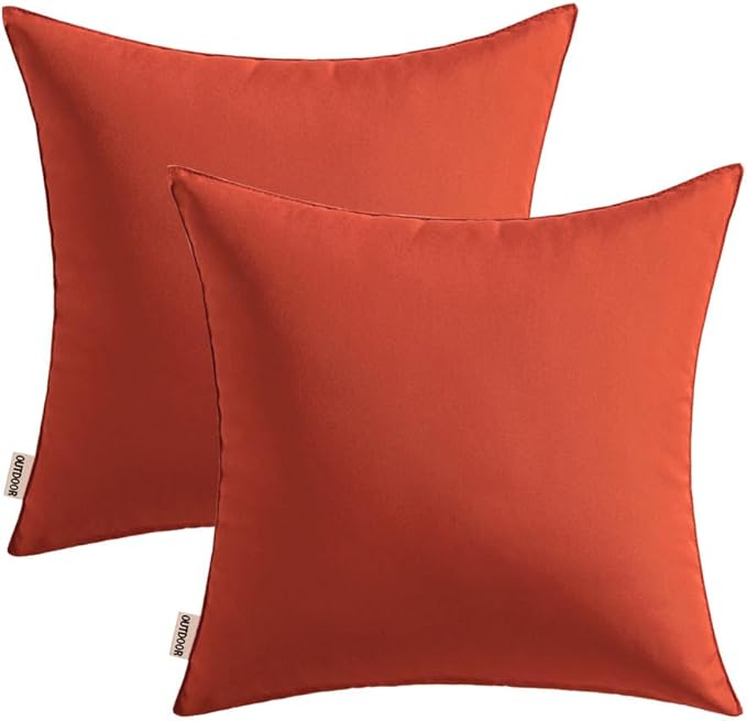 MIULEE Pack of 2 Decorative Outdoor Waterproof Pillow Covers Square Garden Cushion Sham Throw Pillowcase Shell for Fall Patio Tent Couch 18x18 Inch Burnt Brick