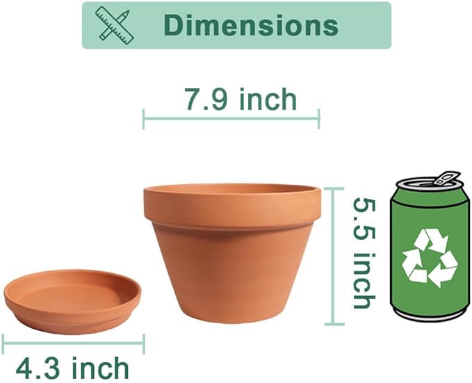 vensovo 8 Inch Clay & Terracotta Pots for Plant with Saucer - 4 Pack Large Ceramic Terra Cotta Planter with Drainage Hole, Clay Flower Pot with Tray for Indoor Outdoor Plants