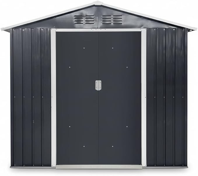 YOPTO 7x4.3 FT Metal Garden Sheds with Window,Outdoor Heavy-Duty Steel Storager Tool Shed W/Sliding Door and Punched Vents,Waterproof Building Organizer for Storing Motorcycle,Bicycles,Grey