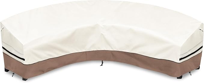 Okcool Outdoor Sectional Cover,Curved Patio Furniture Covers for 4-6 Seater Outdoor Furniture Couch,158"(Back Arc Length) x 104"(Front Arc Length),Beige & Brown