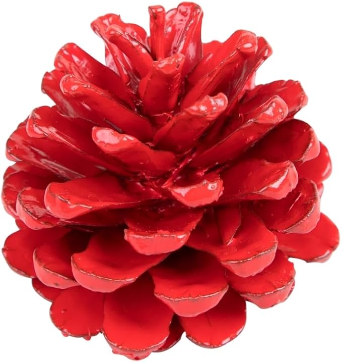 Red Painted Austriaca Pine Cones for Crafts - 2-3 Inch Metallic Pinecones for Christmas Decorating Ornaments Holiday Decor Vase Filler - Rustic Dried Pine Cones - Set of 24 - Red Painted