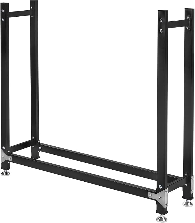 M METERXITY 4ft 1/4 Cord Firewood Rack Outdoor Upgrade Heavy Load-Bearing Frame, Wood Racks with Anti-Slip Adjustable Pad, Firewood Logs Holder Stand for Outdoor Indoor Patio Firepit