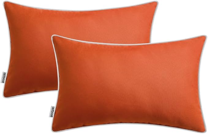 MIULEE Pack of 2 Outdoor Waterproof Pillow Covers Decorative Lumbar Throw Pillows Solid Color Farmhouse Couch Cushion Covers for Patio Tent Bed Sofa Living Room 12x20 Inch Burnt Orange
