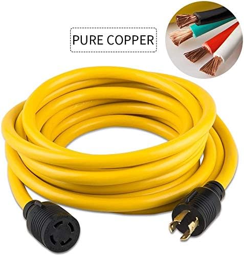 40FT Heavy Duty Generator Locking Power Cord NEMA L14-30P/L14-30R,4 Prong 10 Gauge SJTW Cable, 125/250V 30Amp 7500 Watts Yellow Generator Lock Extension Cord with UL Listed