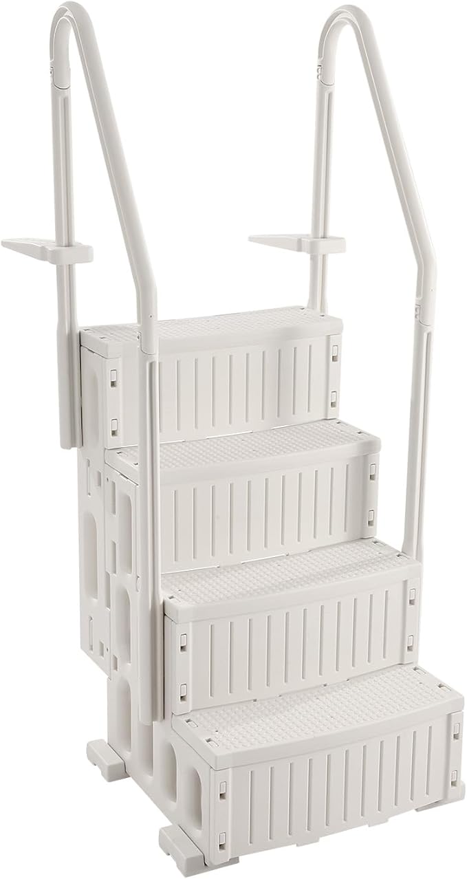 VEVOR Swimming Pool Ladder, 4-Step Double Handrails Stairs with Non-Slip Heavy Duty Steps, Max Load Capacity 400 lbs, for 48-54 in Inground & Above-Ground Pools of Any Decking Surface, Milk White