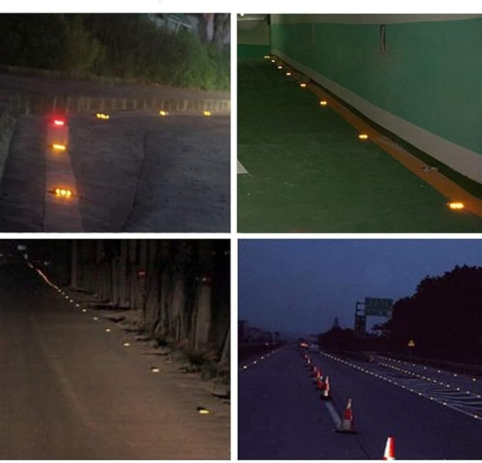 Solar Raised Pavement Marker High Brightness IP68 Waterproof Solar Powered Reflector Road Solar Blinker Light for Anti-diecast Aluminum Protruding Signs Safety Warning (Red)