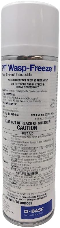BASF PT Wasp-Freeze Insecticide for Wasp, Hornet, Yellowjacket & Spider Killer, Quick Knockdown Spray, Indoor or Outdoor Use, 14 oz, Case of 12