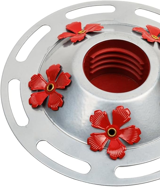 WOSIBO Hummingbird Feeder Replacement Bottom Base Replacement Part Includes Red Plastic Base Metal Top and Brushes (Silver-2)