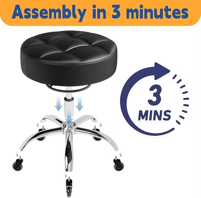 Rolling Stool Heavy Duty 400lb: Super Soft Seat Cushion,360° Swive,Height Adjustability,No Squeaky Noises,No Tip Over, New Upgraded Salon stool Chair, for Tattoo Facial Massage Spa Medical (Black)