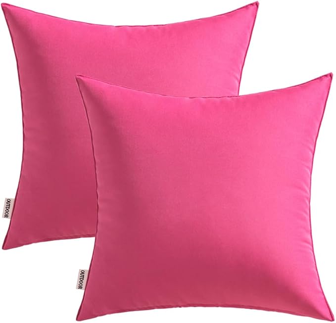 MIULEE Pack of 2 Decorative Outdoor Waterproof Pillow Covers Square Garden Cushion Sham Throw Pillowcase Summer Shell for Patio Tent Couch 18x18 Inch Hot Pink