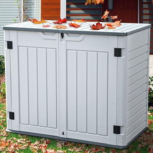 YITAHOME Outdoor Horizontal Storage Sheds 35 Cu Ft,Light Gray+35 Cuft Resin Storage Shed Shelves 35 Cuft,Gray