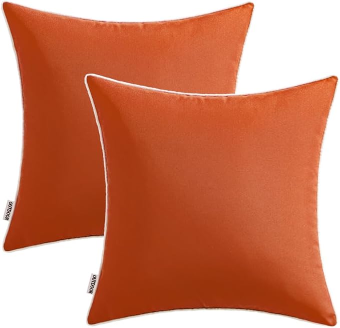 MIULEE Pack of 2 Outdoor Waterproof Pillow Covers Decorative Farmhouse Throw Pillow Covers Square Solid Color Couch Pillow Covers for Patio Tent Bed Sofa Living Room 24x24 Inch Burnt Orange