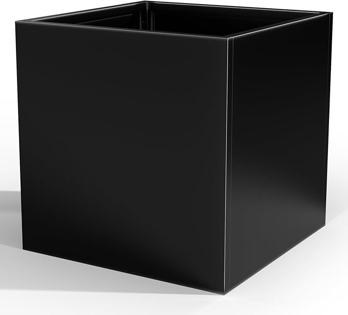 Nessxa Tall Metal Planter Box for Outdoor Plants 26" L x 26" W x 26", Heavy Duty Steel Large Square Planter Box with Removable Insert Shelf, Modern Décor for Tall Plants, Trees, Flowers (Black)