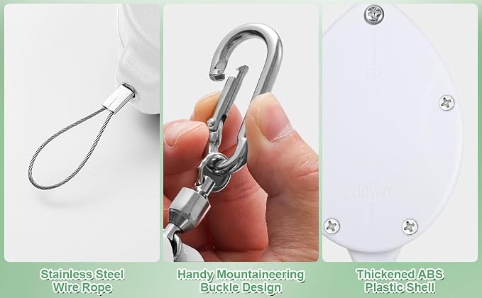 Heavy Duty Retractable Plant Hangers, Adjustable Pull-Down Pulleys with 63" Stainless Steel Rope, Double Hooks for Hanging Plants, Bird Feeders, Planters & Pots, Indoor & Outdoor Use (4Pcs- White)