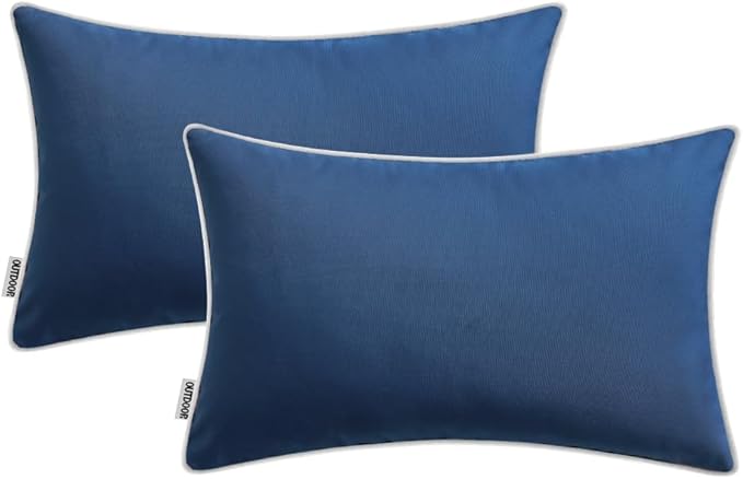 MIULEE Pack of 2 Outdoor Waterproof Pillow Covers Decorative Lumbar Throw Pillows Solid Color Farmhouse Couch Cushion Covers for Patio Tent Bed Sofa Living Room 12x20 Inch Navy Blue