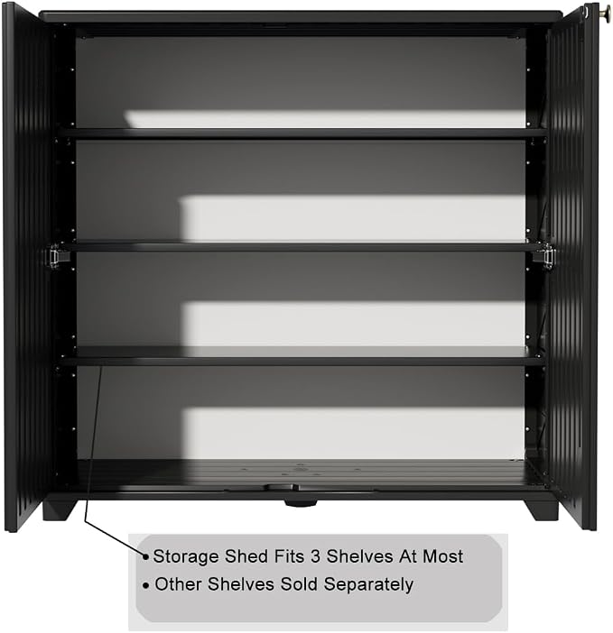 KINYING Outdoor Storage Cabinet Waterproof, 60 Gallon Resin Outdoor Storage Shed for Patio/Garden/Backyard, Outdoor Storage Box for Cushions,Garden Tools and Pool Supplies(Black with 1 Shelving)