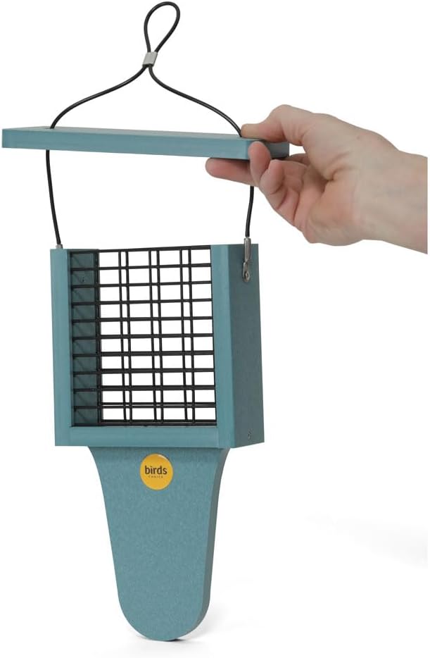 Birds Choice Suet Feeder with Tail Prop, Holds 1 Suet Cake | Hanging Suet Bird Feeder with Roof for Woodpeckers, Jays, Nuthatches | Sturdy for Garden & Backyard | Lake Blue, 7.625"L x 3"W x 11.75"H