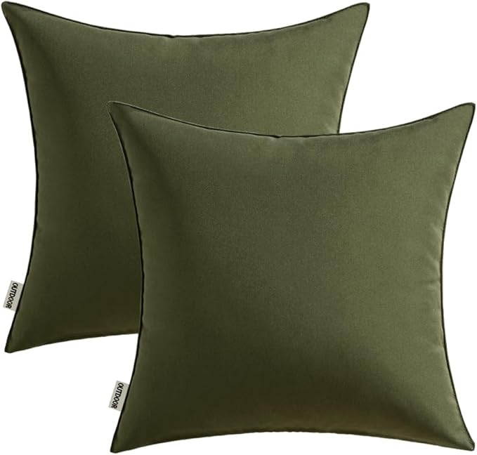 MIULEE Pack of 2 Decorative Outdoor Waterproof Pillow Covers Square Garden Cushion Sham Throw Pillowcase Shell for Spring Patio Tent Couch 16x16 Inch Olive