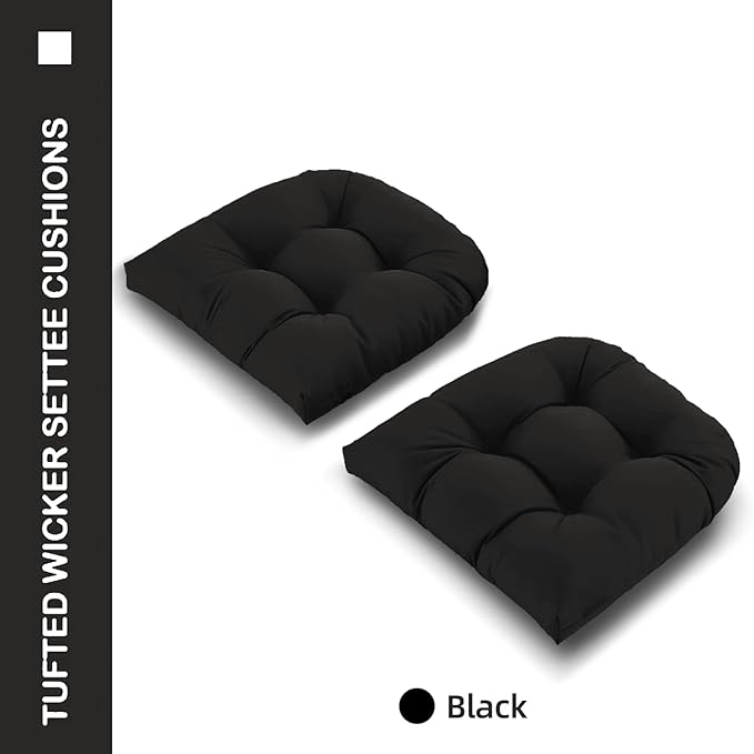 Outdoor Chair Cushions Set of 2, 19x19x4 Inch Seat Pads with Ties for Patio Wicker Chairs Garden Dining Chair, Indoor Outside Use, Fade-Resistant & Waterproof, Black