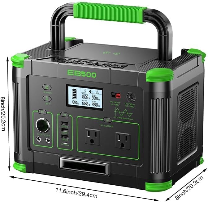 500W Portable Power Station, Solar Generator 519Wh (Peak 1000W) Lithium Battery Power Generator with 2 * 110V AC Outlets, Mobile Battery Backup Pack for RV Trip Camping, Outdoor Adventure, Home