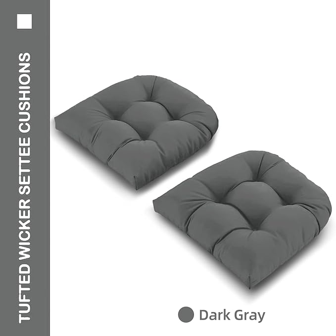 Outdoor Chair Cushions Set of 2, 22x22x4 Inch Seat Pads with Ties for Patio Wicker Chairs Garden Dining Chair, Indoor Outside Use, Fade-Resistant & Waterproof, Dark Gray