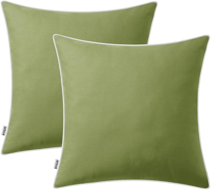 MIULEE Pack of 2 Outdoor Waterproof Pillow Covers Decorative Farmhouse Throw Pillow Covers Square Solid Color Couch Pillow Covers Spring for Patio Tent Bed Sofa Living Room 20x20 Inch Sage Green