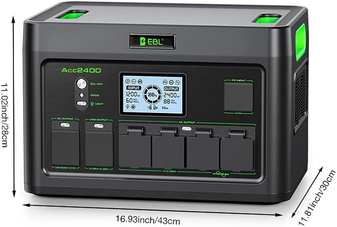 EBL 2400W Portable Power Station with 2x200W Solar Panel (Ship Separately), 1843Wh Solar Generator, LiFePO4 Battery Backup,for RV Trip,Camping,Home Emergency