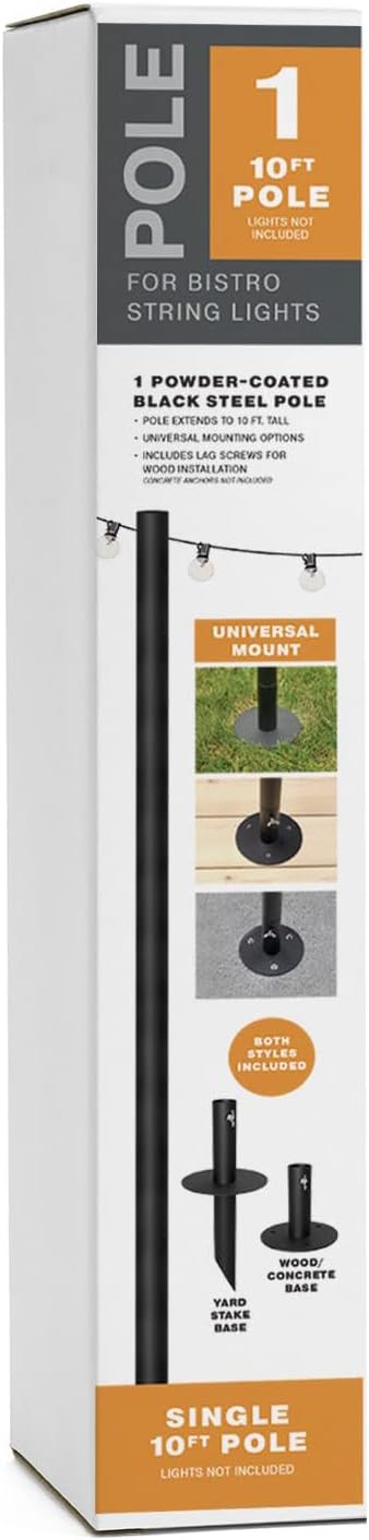 EXCELLO GLOBAL PRODUCTS Bistro String Light Poles - 1 Pack - Extends to 10 Feet - Universal Mounting Options Included