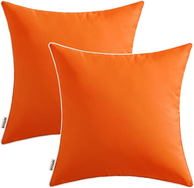 MIULEE Pack of 2 Outdoor Waterproof Pillow Covers Decorative Farmhouse Throw Pillow Covers Square Solid Color Couch Pillow Covers for Patio Tent Bed Sofa Living Room 16x16 Inch Bright Orange