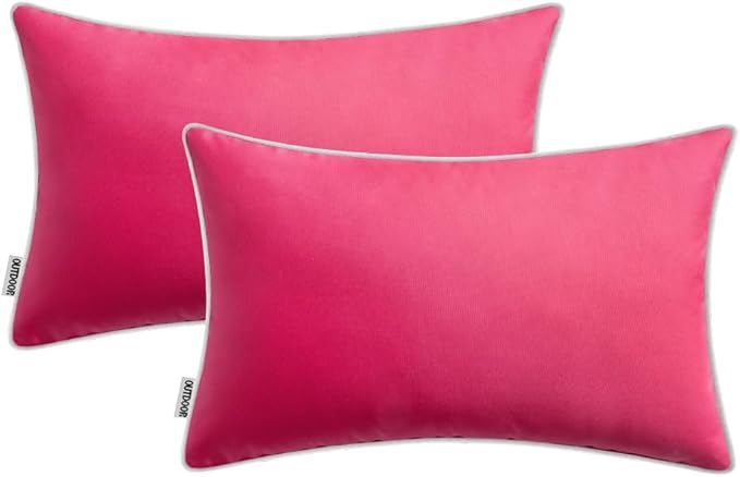 MIULEE Pack of 2 Outdoor Waterproof Pillow Covers Decorative Lumbar Throw Pillows Solid Color Farmhouse Couch Cushion Covers for Patio Tent Bed Sofa Living Room 12x20 Inch Hot Pink