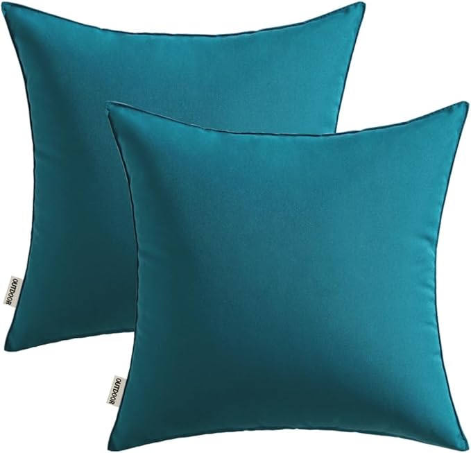 MIULEE Pack of 2 Decorative Outdoor Waterproof Pillow Covers Square Garden Cushion Sham Throw Pillowcase Shell for Spring Patio Tent Couch 16x16 Inch Deep Blue