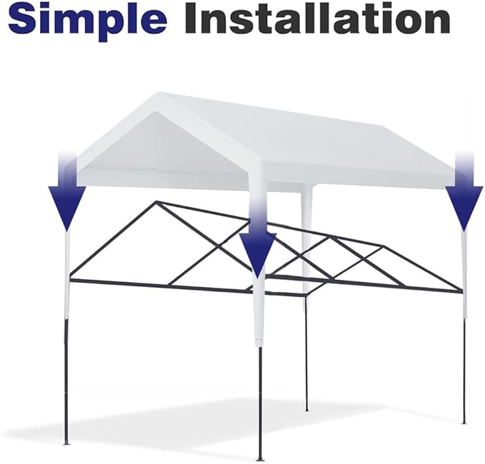 Carport Replacement Canopy, Replacement Top Cover for 12' x 20' Carport Frame, 180G PE Fabric Waterproof & UV Protected Tarp with Ball Bungees, White (Only Top Cover, Frame is not Included)