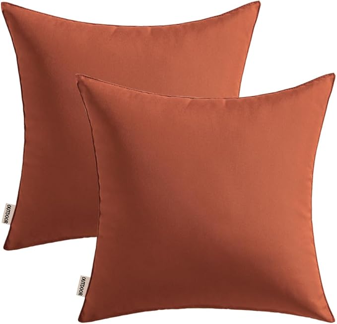 MIULEE Pack of 2 Decorative Outdoor Waterproof Pillow Covers Square Garden Cushion Sham Throw Pillowcase Shell for Fall Patio Tent Couch 20x20 Inch Rust
