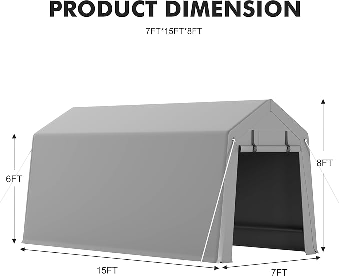 7x15 FT Heavy-Duty Storage Shed Tent,Waterproof Tarp with 2 Zipper Doors, Outdoor Shelter for Garden Tools, Bikes, Motorcycles & Wood